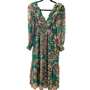 Anthropologie Petites Green Floral Long Sleeve Maxi Dress NWT Size SP Boho Chic